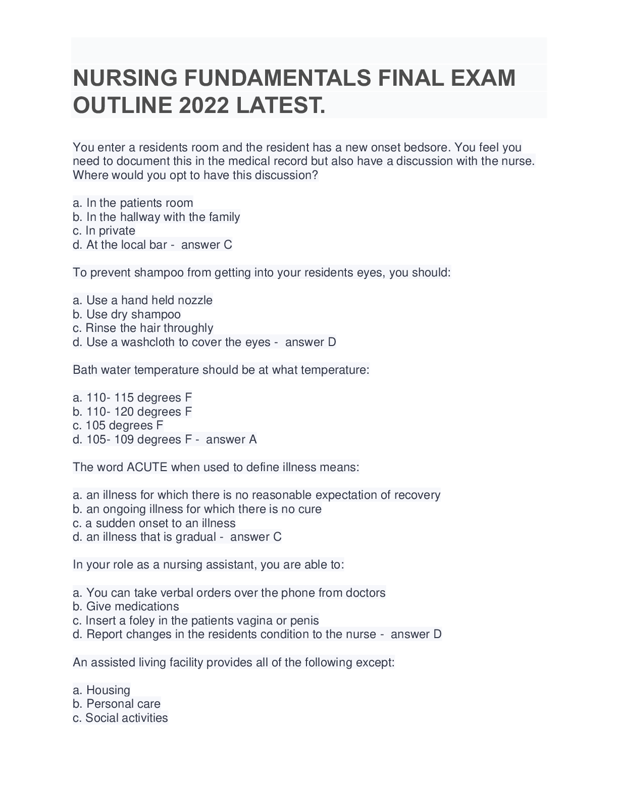 Preview image for NURSING_FUNDAMENTALS_FINAL_EXAM WELL EXPLAINED GRADED A.